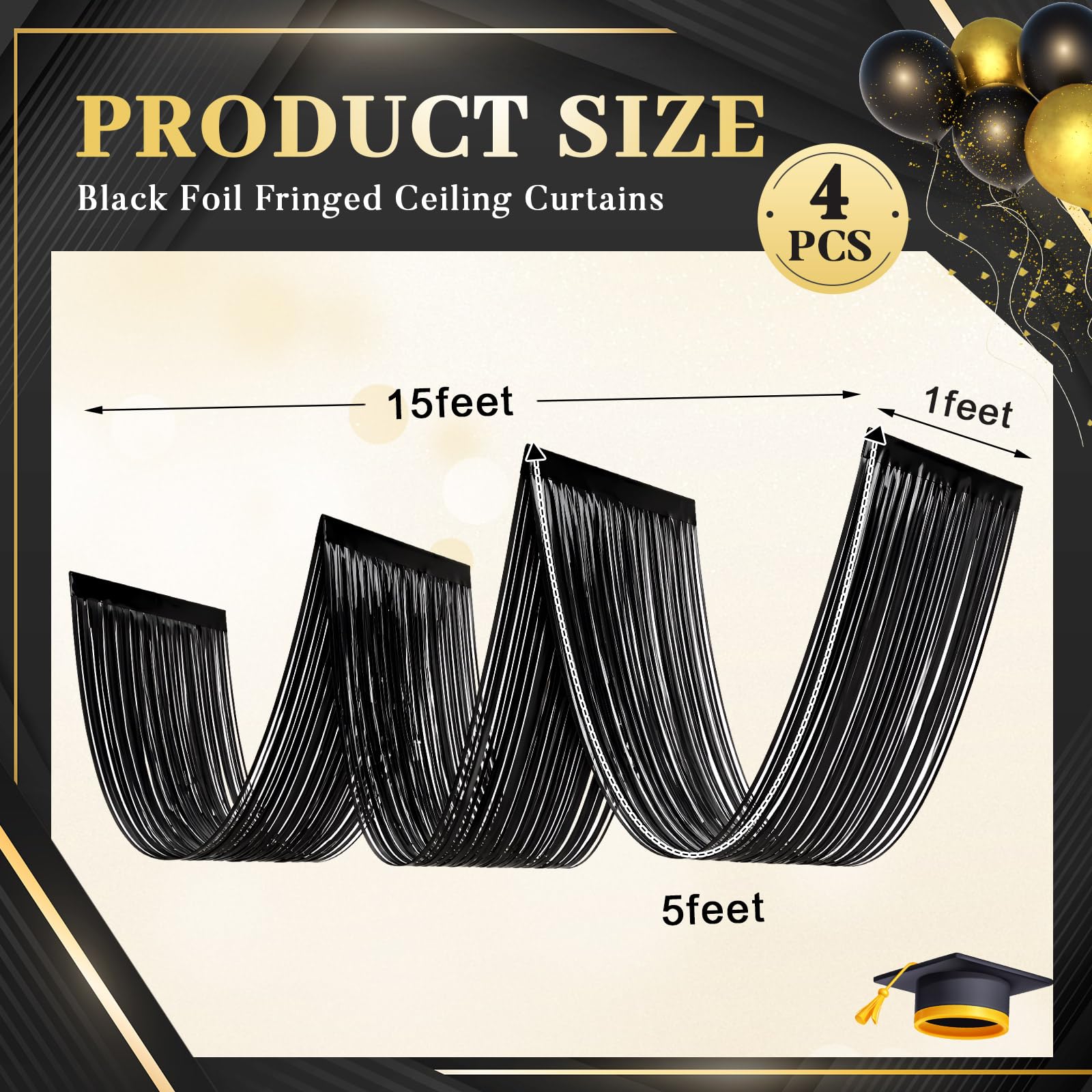 4 Adet Siyah Simli Saçaklı Tav - Tinsel Garland Decoration incelemesi ve fiyatı